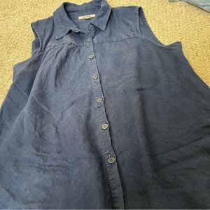 Flax Navy 100% Linen Sleeveless Button-Front Top Size Medium